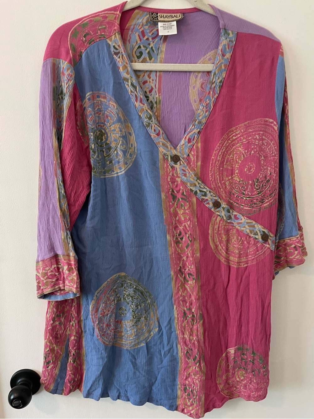 Shaybali 3/4 Sleeve Top Pull On Style Medallion Print Tunic Top Boho 1X 036